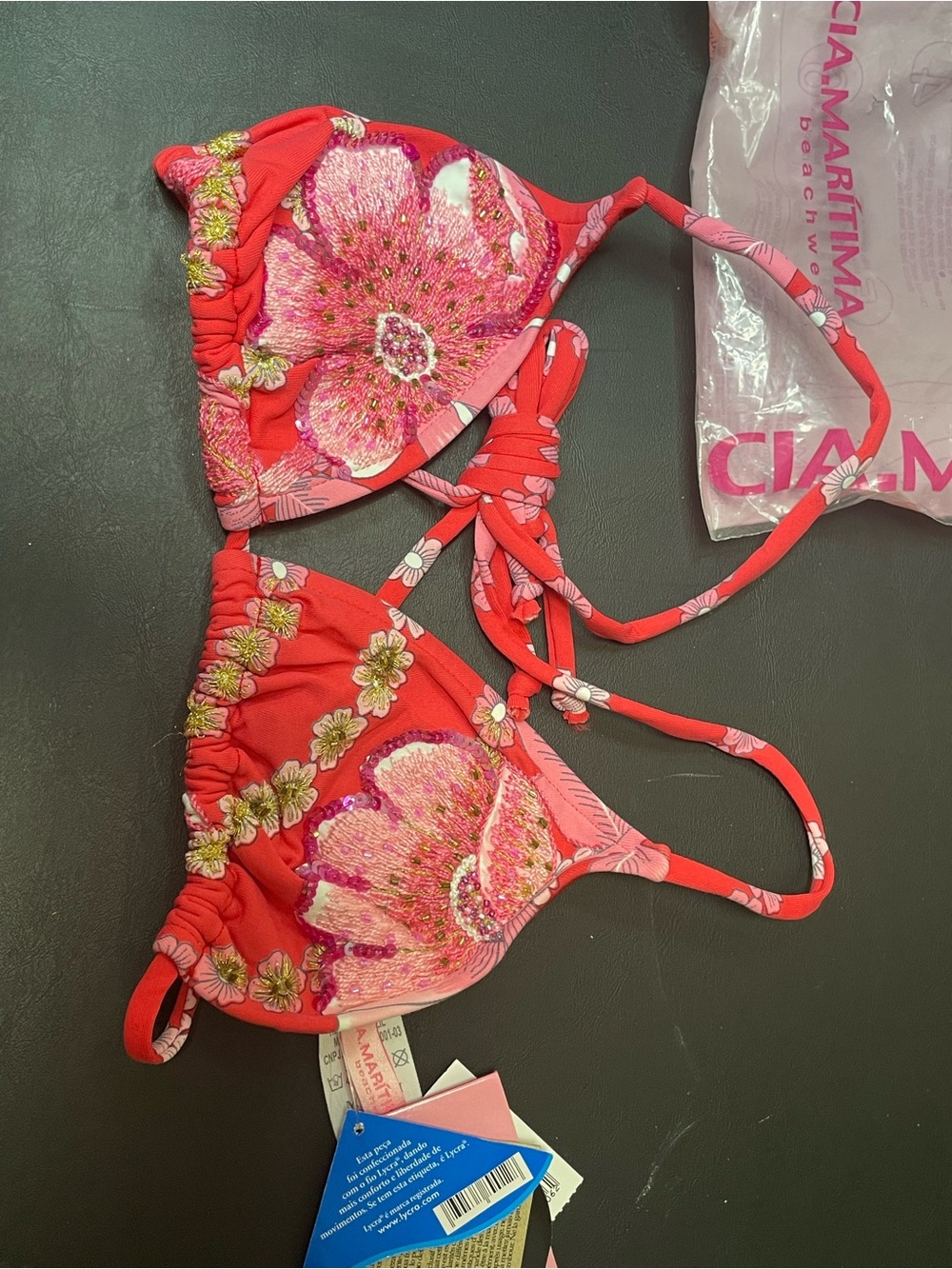 Cia. Marítima Brazilian Designer Bikini Top – Floral Embroi